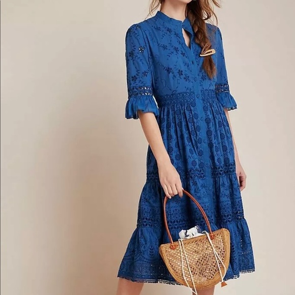 NWT Anthropologie Robin Tiered Eyelet Midi Dress - Picture 2 of 6